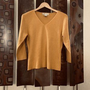 Vintage Dressbarn Yellow V neck fine knit top, Size L